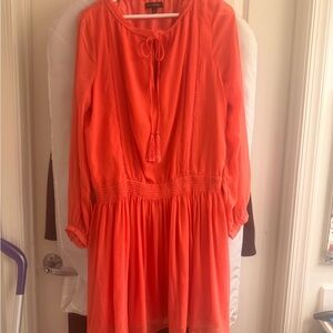 Banana Republic Coral Orange Long-Sleeve Tassel Peasant Dress